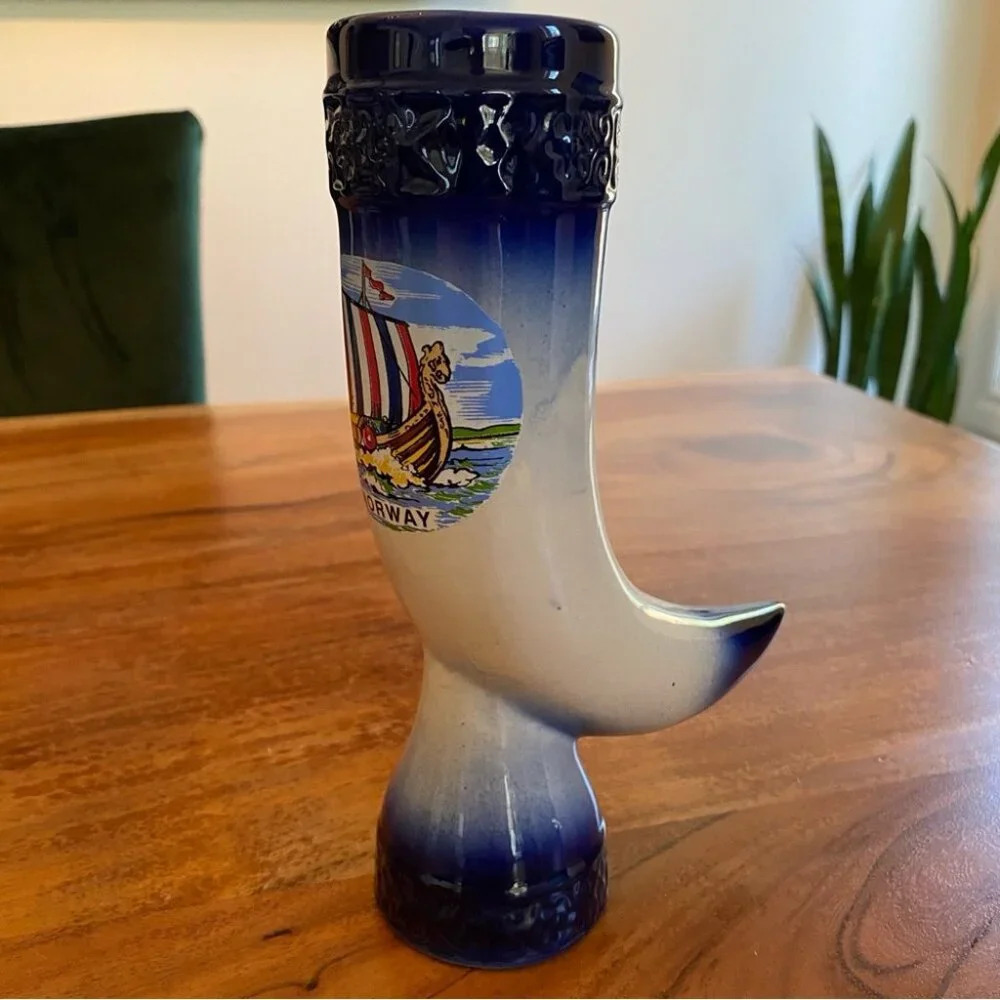Vintage Viking Horn Shaped Ceramic Stein  Norway - Picture 9 of 10